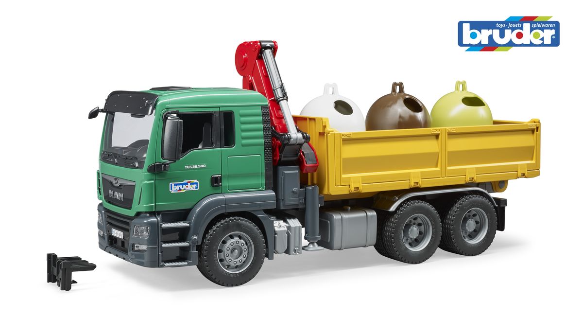 Afbeelding Bruder Vrachtwagen MAN Met 3 Glasbakken (3403753) door Wohi.nl