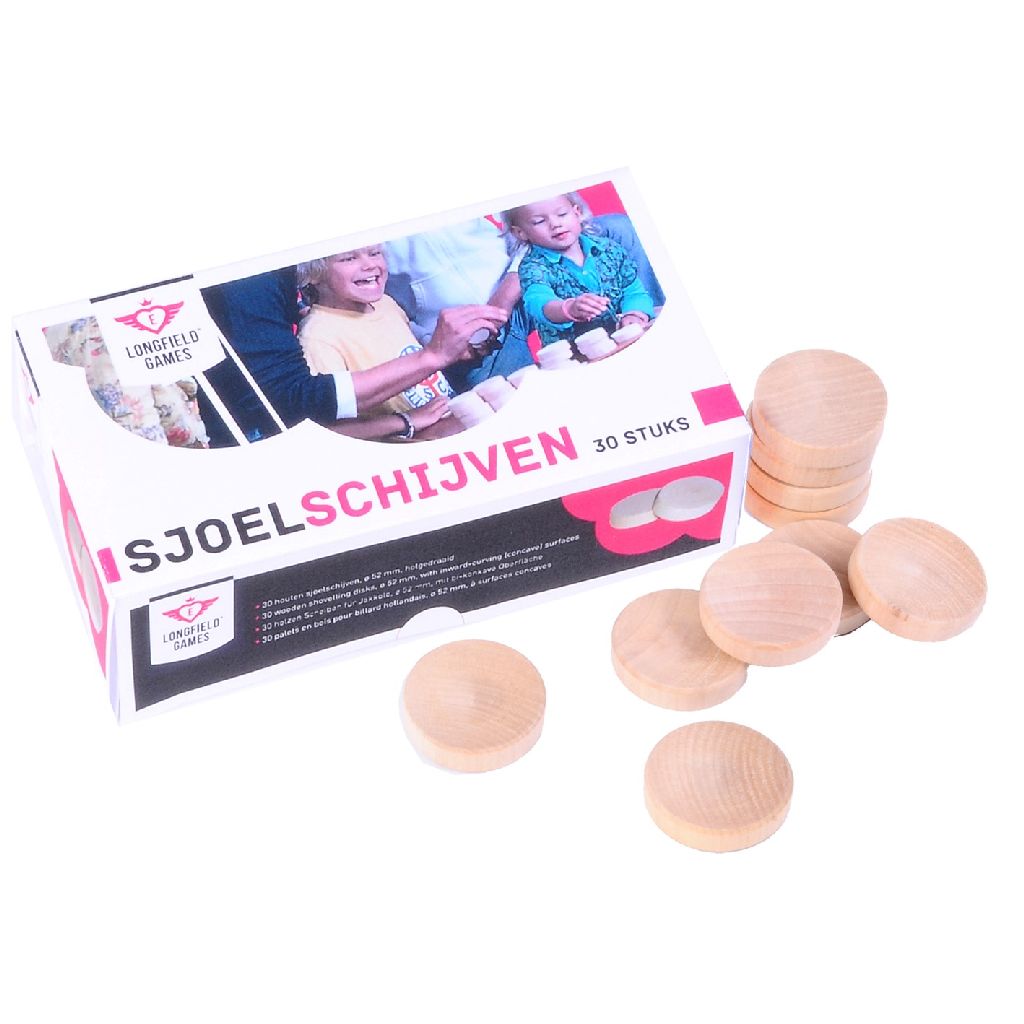 Afbeelding Longfield Games Set Van 30 Grote Sjoelschijven Holgedraaid door Wohi.nl