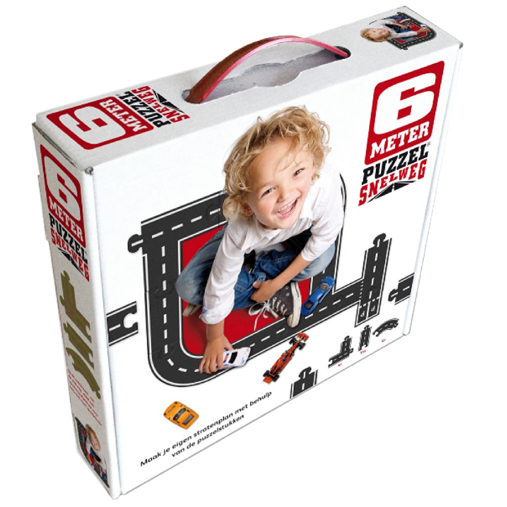Afbeelding Just Games vloerpuzzel snelweg/spoorweg 6 meter zwart 23-delig door Wohi.nl