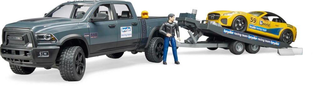 Aquachek Bruder 02504 RAM Power Wagon en Roadster Bruder Racing Team + Figuur