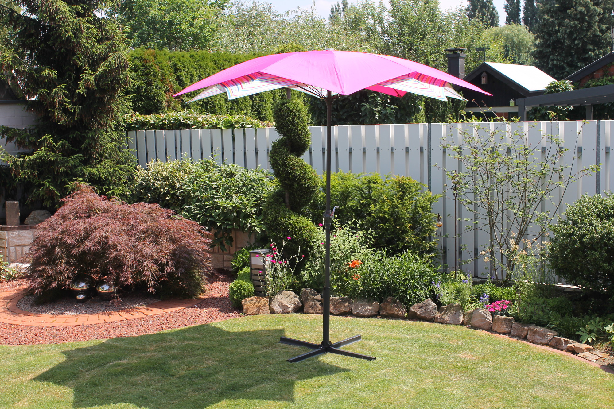 Leco Bloem Parasol roze gestreept (doorsnede 270 cm) (20700 513)