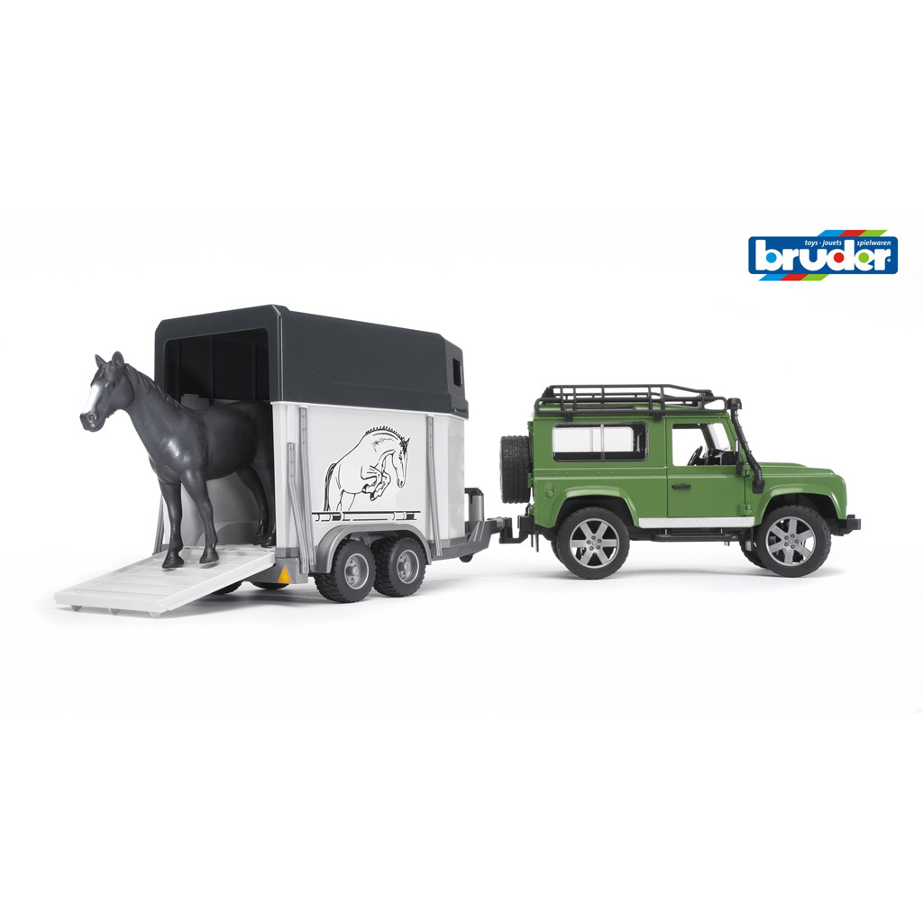 Afbeelding Bruder Jeep Landrover Met Paardentrailer door Wohi.nl