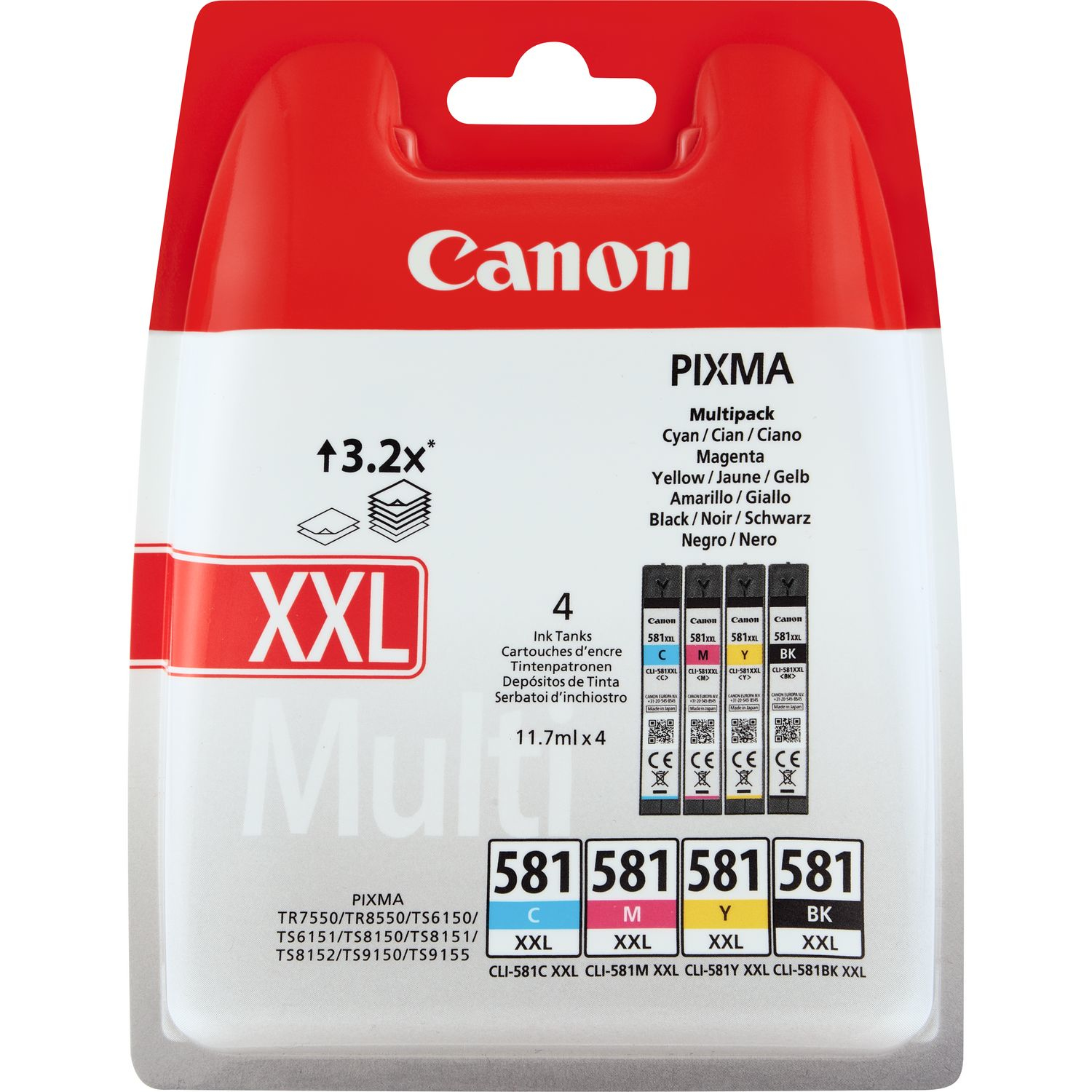 Afbeelding Canon CLI-581XXL C/M/Y/BK Inktcartridge 4-kleuren Voordeelbundel Extra door Wohi.nl