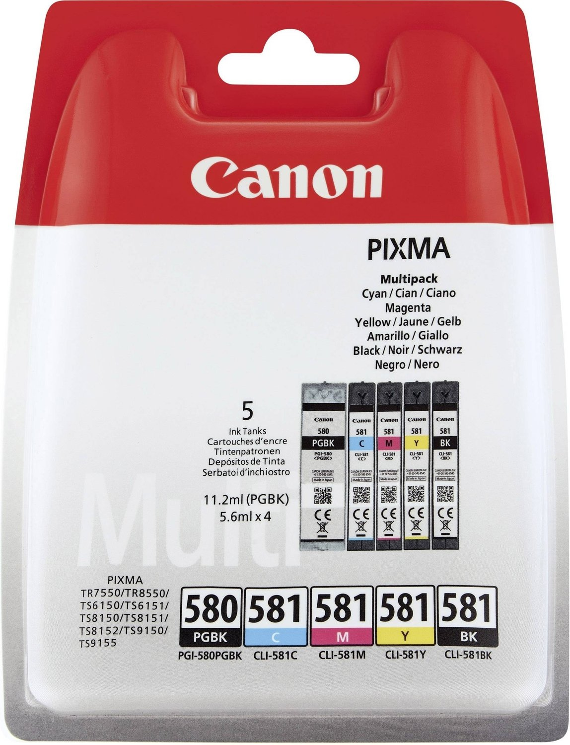 Afbeelding Canon PGI-580/CLI-581 BK/CMYK Inktcartridge 5-kleuren Voordeelbundel door Wohi.nl