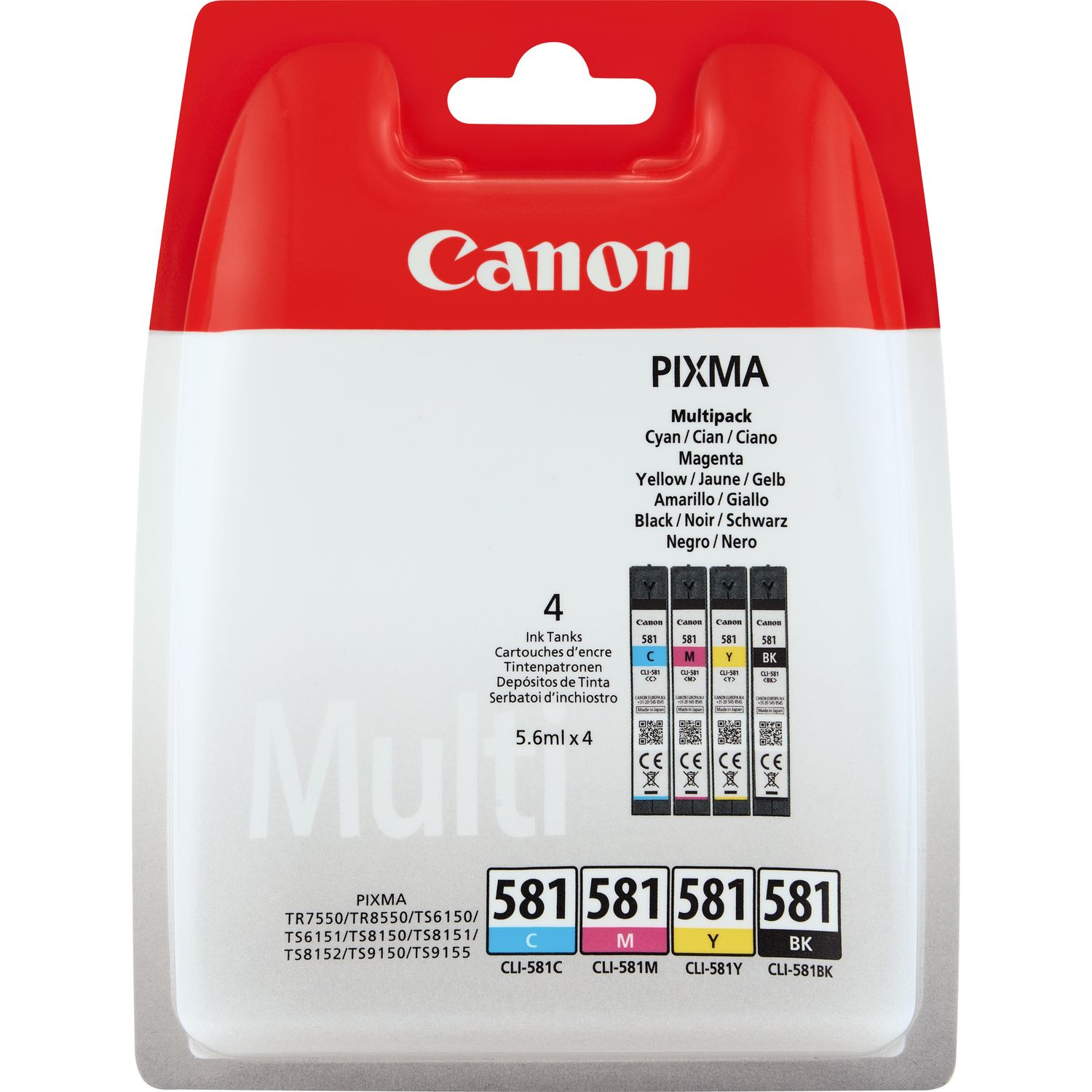 Afbeelding Canon CLI-581 Multipack 5.6ml 5.6ml Zwart, Cyaan, Magenta, Geel inktcartridge door Wohi.nl