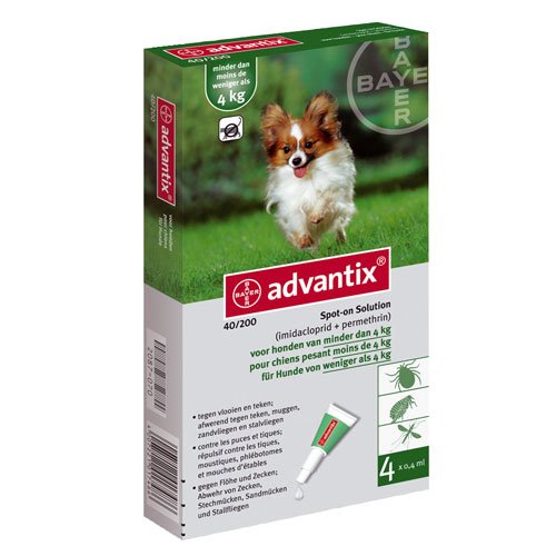 Afbeelding Advantix 40/200 - 1,5 tot 4 kg - 4 pipetten door Wohi.nl