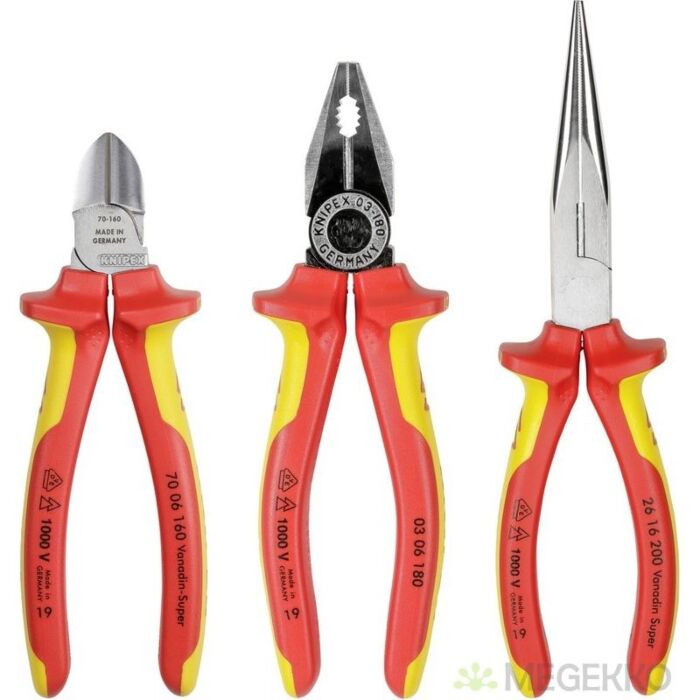 Vooraanzicht: KNIPEX elektro-pakket 3-delig combi-, punttang + zijsnijtang 