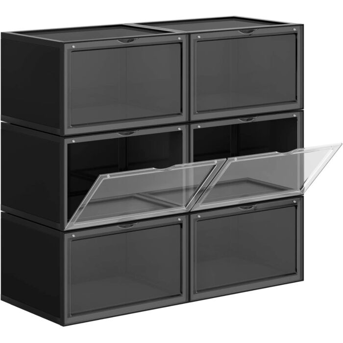 Songmics Schoenendoos Set van 6 Opstapelbaar - Zwart - Plastic