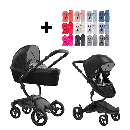 Mima Xari Kinderwagen | Frame - Black | Zitting + Kap - Black | Starter Pack - Black & White - Babyhuys.com