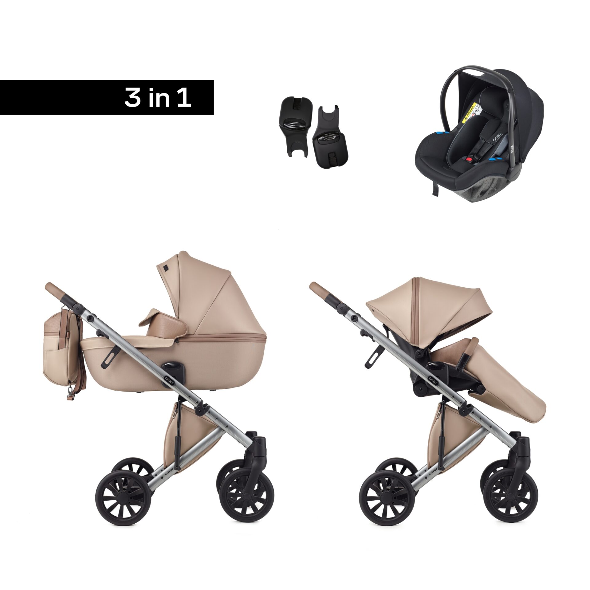 Anex e/type 3in1 Kinderwagen – Boho (Inclusief Autostoel en Adapters) - Babyhuys.com