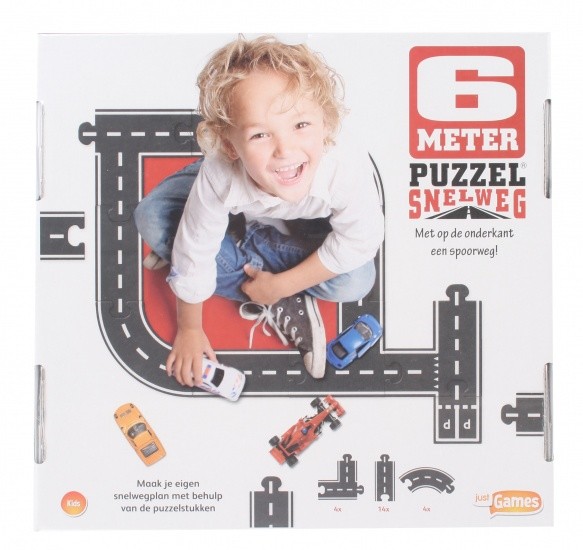Just Games vloerpuzzel snelweg/spoorweg 6 meter zwart 23-delig