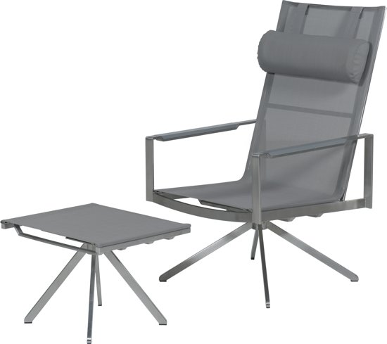 Garden Impressions - Zermatt chair with footrest stainless steel/grey textilene