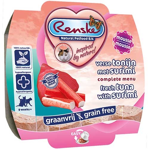 Afbeelding Renske Kat Vers Tonijn & Surimi Mousse 100 gram Per 8 door Wohi.nl